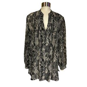 New Jones New York Shirt Womens 1X Gray Snake Long Sleeve Blouse Lightweight NWT